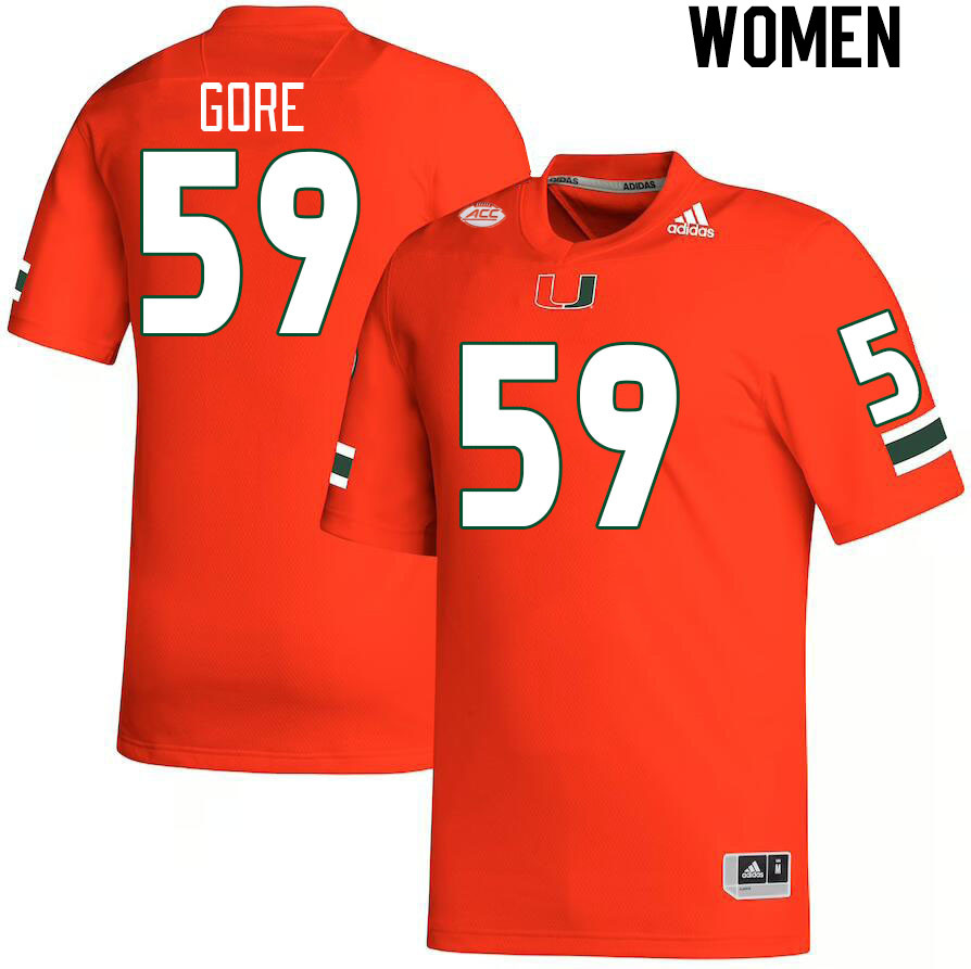 Women #59 Thomas Gore Miami Hurricanes College Football Jerseys Stitched Sale-Orange - Click Image to Close